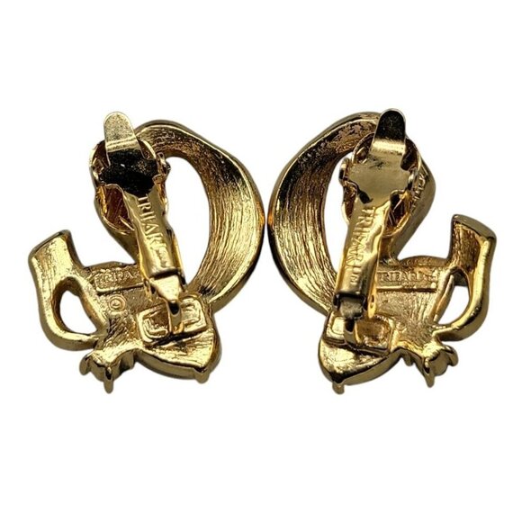 Trifari Pink Ribbon Clip On Earring 1990s Faux Pearl Aurora Borealis Rhinestone - Picture 10 of 15